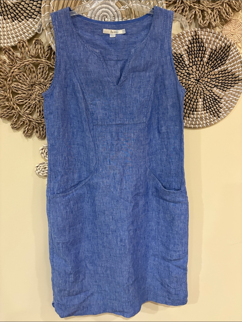 Boden Linen Sheath Sleeveless Dress Blue. 8T tall 38.5” length